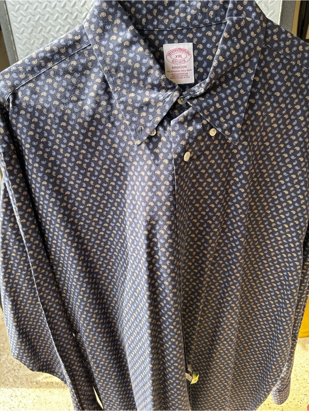 Brooks Brothers Navy Button-Down Shirt with Small Paisley Print